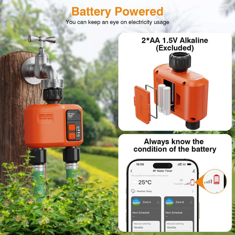 Smart WiFi Water Timer For Garden Hose With 984 Ft Range Two Zone Sprinkler Timer App And Remote Control Voice Control