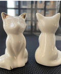 Sharp Ceramic Toilet Bolt Caps 2 Pack White Cat Design Decorative Screw Covers shown from front and back, featuring a glossy finish.