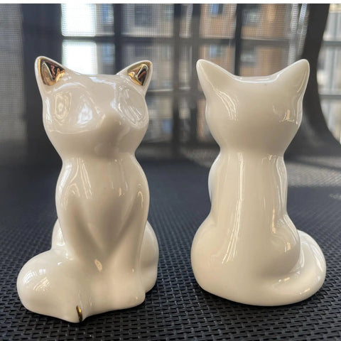 Sharp Ceramic Toilet Bolt Caps 2 Pack White Cat Design Decorative Screw Covers shown from front and back, featuring a glossy finish.