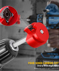 PVC Pipe Reamer With 1-1/2 Inch Aluminum Head and 0.315 Hex Shaft attached to drill, showing four-sided carbide cutter detail