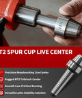 MT2 Wood Lathe Live Center Set With Cup Tip For Tailless Lathes Stable Drive Spur Cup Arbor High Precision Lathe Work For Woodworking Machines Rugged Cup Shaped And Pointed Bearing Built To Last For Smooth Turning