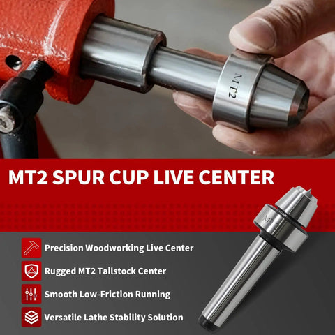 MT2 Wood Lathe Live Center Set With Cup Tip For Tailless Lathes Stable Drive Spur Cup Arbor High Precision Lathe Work For Woodworking Machines Rugged Cup Shaped And Pointed Bearing Built To Last For Smooth Turning