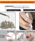 Micro screwdriver with magnetic tip and screws from 1100Pcs Micro Screw Kit For Eyeglasses And Sunglasses Repair With Magnetic Phillips Screwdriver And Tweezers 11 Size Sets Nose Pads Included For Watches Jewelry And Cell Phones Pro Grade Gear For Quick Fixes