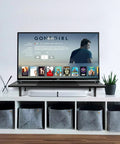 Dual Monitor Stand Riser For Desk With Adjustable Length 32 To 40 Inches Space Saving Desk Shelf Organizer For Two Screen Setup Large Monitor Riser Stand For Computer Laptop PC Printer TV Black featuring a television display in a living room setup.