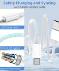 USB-C to USB-A car charging cable, 2-pack (3 ft & 6 ft), white