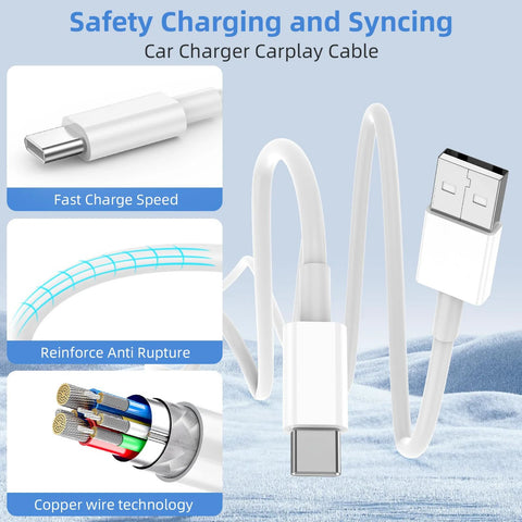 USB-C to USB-A car charging cable, 2-pack (3 ft & 6 ft), white