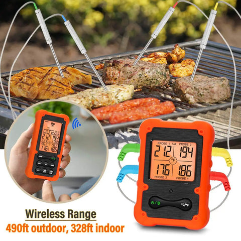 Digital Wireless Meat Thermometer For Grilling And Smoking With Four Probes Oven Safe Kitchen Thermometer 490 Feet Remote