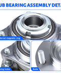 Close-up of Front Wheel Bearing Hub Assembly Set 2x 950-004 details, showing bolts, fixing holes, and magnetic ring for midsize trucks.