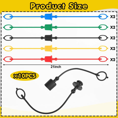 Tondiamo 10pc hydraulic dust cap and plug set with color assortment for 1/2 in flat-face couplings, 21-inch lanyards