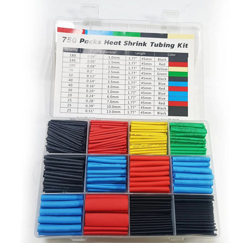 All In One 750 Piece Heat Shrink Tubing Kit With 12 Color Coded Sizes, waterproof adhesive lined tubes for wires, case view