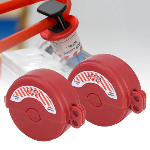 2 Pack Ball Valve Lockout Device Heavy Duty Padlock Gate Valve Safety Hasp Fits One To Two Inch Water Pipes with dual locking holes.
