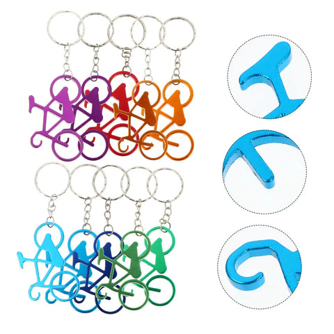 Everyday Carry Bottle Opener Keychain With Bicycle Pendant Multipurpose Lightweight Metal Lid Lifter For Bar And Car Keys Durable EDC Accessory Pack Of Ten in assorted colors