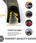 Durable Black Edge Trim For Quarter Inch Edges, Ten Feet Long, cross-section showing measurements and vehicle use.