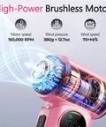 Powerful Cordless Air Duster In Pink With Rechargeable 8000mAh Battery And Adjustable Speed LED Light 150000 RPM showing motor