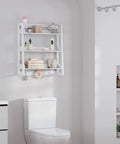 Over Toilet Bathroom Wall Shelf Organizer 3 Tier Wall Mount Shelf Rack With Hooks White Finish Space Saving Storage
