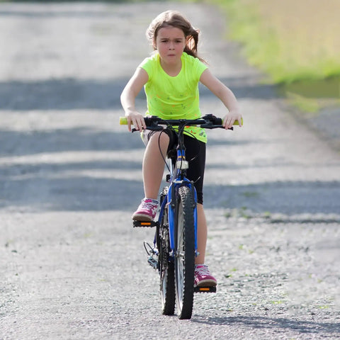 Child riding bike using 2 Pack 24 Inch Heavy Duty Bike Tubes With AV32mm Schrader Valve Compatible With 24x1.50 24x1.75 24x1.90 Tires