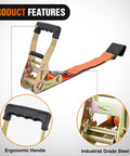 Built Tough 2 Inch By 30 Foot Flat Hook Ratchet Straps 10 Pack Orange Heavy Duty Cargo Tie Downs 10000 Lb Break Strength ergonomic handle and industrial grade steel.
