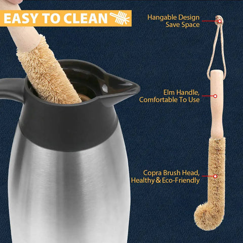 Cleaning brush near Double Walled Stainless Steel Thermal Coffee Carafe 68-Ounce Two-Liter Capacity Dispenser