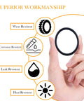 Hand holding O ring from Universal Pressure Washer O Ring Kit, 100 Piece Replacement Rubber Seals highlighting features