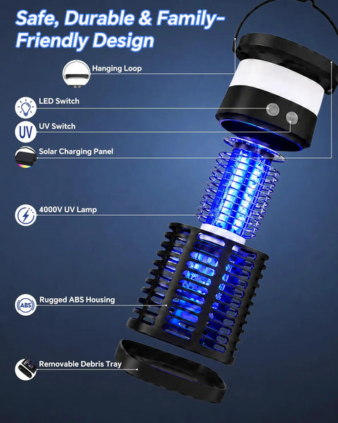 Solar Powered 3 In 1 Mosquito Zapper With Flickering Flame And RGB Light Totally Cordless Waterproof Bug Repellent