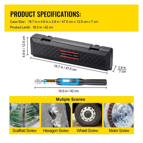 Professional Digital Torque Wrench With 3/8-Inch Bidirectional Ratchet Head For Precision Bicycle Repair And Mechanical Work Adjustable Range Up To 85 Nm Includes Seven Sockets For Accurate Tightening And Loosening Tasks With Easy To Read Display And