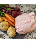 13x18 Inch Poultry Shrink Bags 50 Pack With Zip Ties And Air Straw, Heat Shrink Freezer Safe Chicken Bags For Fresh Meat Storage, No-Fuss Anti-Caking Powder Keeps Bags From Sticking, raw chicken in clear bag with vegetables