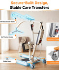 2-in-1 Electric Patient Lift For Seniors With 420 Lbs Capacity featuring stable base, anti-slip hooks, and locking casters for home care.