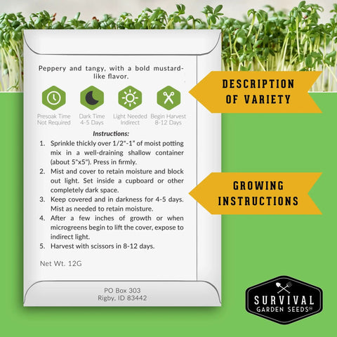 Five Variety Microgreens Seed Kit For Indoor Sprouting With Mustard Mung Bean Curled Cress Clover And Lettuce Heirloom Non GMO Starter Pack For Quick Indoor Harvest And Homegrown Flavor with growing instructions and description on package