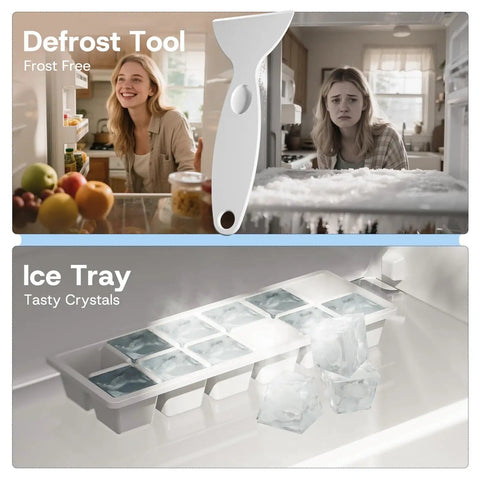 Defrost Tool and Ice Tray with Frost in Upright Freezer, perfect for No Fuss And Slick Effortless Setup 30 Cubic Foot Upright Freezer.