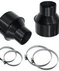 Workshop Ready 4 To 2 1/2 Inch Hose Cone Reducer Adapter For Dust Collectors with stainless steel clamps and black fittings.