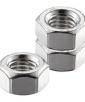 Beefy 1/4-20 Stainless Steel Hex Nuts Set, 50 Pieces, Coarse UNC Threads, shown in stacked configuration