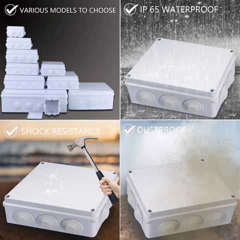 Heavy Duty Abs Plastic Junction Box Featuring IP65 Waterproof Protection And Dustproof Seals For No Sweat Electrical Projects In Crisp White Finish with shock resistance.