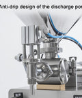 Anti-drip discharge port of Desktop Automatic Liquid Paste Filling Machine Single Head Pneumatic Bottle Filler for precise filling.