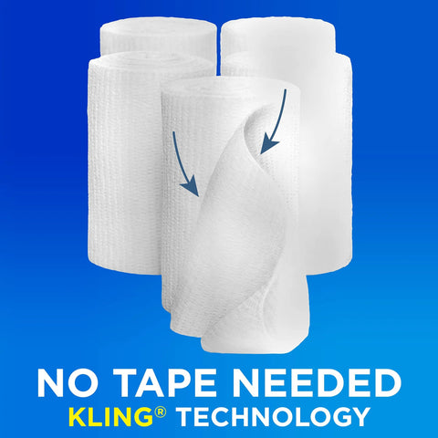 Front view: Band-Aid rolled gauze dressings, white flexible gauze, 3 in x 2.1 yd, value pack 5 ct