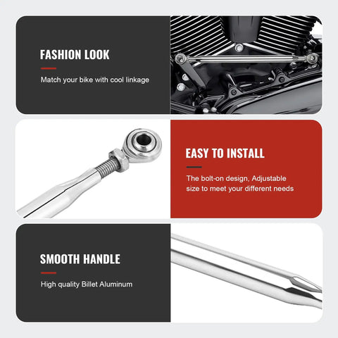 Adjustable Shifter Linkage Kit for Harley Touring Softail Dyna 1986 Through 2017 CNC Machined Gear Shift Rod, chrome billet aluminum