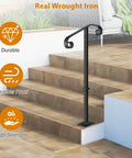 Rock Solid Outdoor Single Post Handrail Wrought Iron Step Railing Black Finish For One Or Two Porch Steps, durable and weatherproof design.