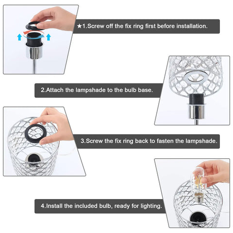Assembly steps for Crystal Bedside Lamp With Touch Control And USB C And USB A Ports 3 Way Dimmable Modern Table Lamp.