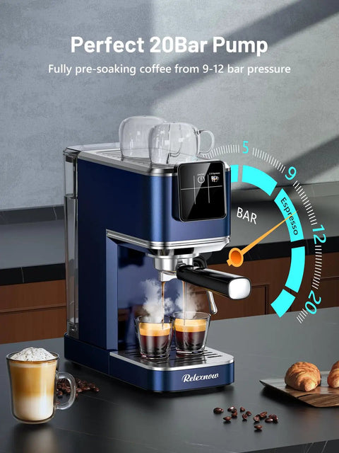 20 Bar Espresso Machine With Auto Milk Frother And Crisp Lcd Screen, Stainless Steel Hot Iced Coffee Maker brewing espresso shots