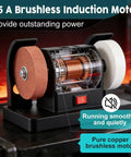 Rock Solid Dual Wheel Electric Bench Sander And Belt Polisher With Quick Dial Speed Control for metal and wood with brushless motor.