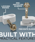 Close-up of Heavy Duty Single Cable Clips With Screws showing locking ridges and pre-installed screws for secure wiring.
