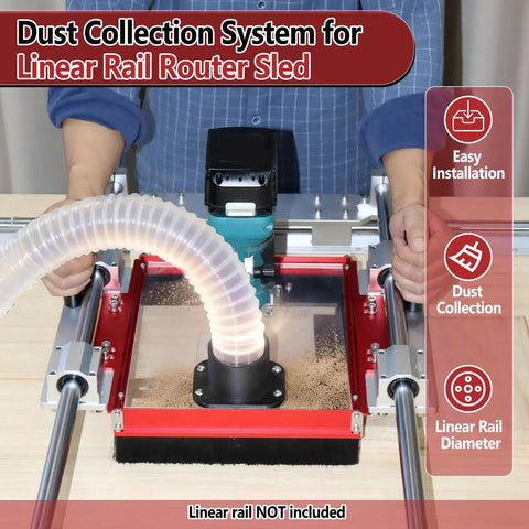 Heavy Duty Router Sled Slide Connector With Killer Dust Control For 20mm Linear Rails and Sbr20uu Scs20uu Slides shown during use.