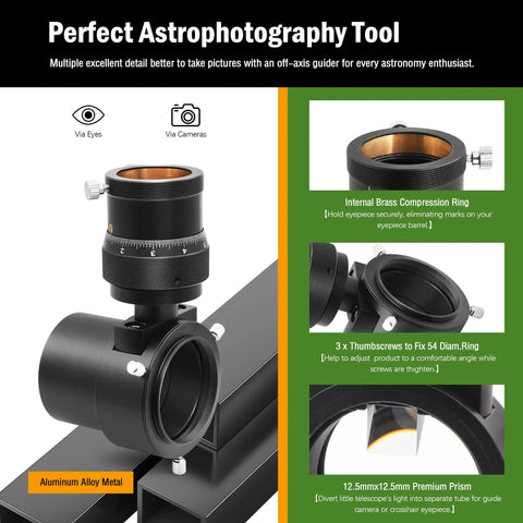 Off Axis Guider With Microfocus Dual Helical Focuser Aluminum Telescope Accessory For Naked Eyes And Astro Photography Mount