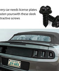 Hella Durable Stainless Steel License Plate Screws For Cars And Trucks 8 Piece Kit Black Rust Proof Fasteners close-up on sleek screws.