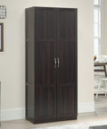 Tall Cinnamon Cherry Pantry Cabinet With Adjustable Shelves, 29.6 W By 16.0 D By 71.5 H, Space Saving Kitchen And Laundry Storage Organizer