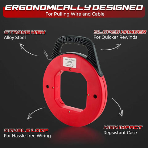 NATGAI 100FT Fish Tape Hand Wire Puller with ergonomic design, alloy steel construction for wire pulling and routing tasks.