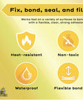 Features of UV Liquid Plastic Welding Kit for Rapid Bonding with Plastic, Metal, and Ceramic Surfaces, highlighting benefits.