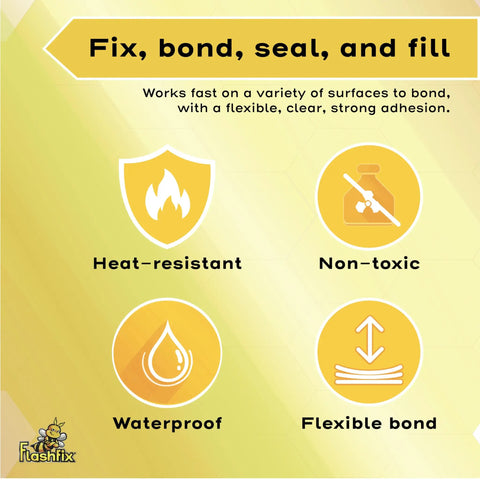Features of UV Liquid Plastic Welding Kit for Rapid Bonding with Plastic, Metal, and Ceramic Surfaces, highlighting benefits.