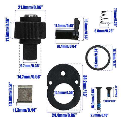 72-Tooth Ratchet Repair Kit For Three Eighths Inch Drive Wrenches, Medium Size Only, Includes Gear Pawl Springs Screws