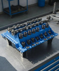 Parts Organizer Stand With Legged Base Slotted Engine Parts Tray For Mechanics, blue tray with nuts and bolts on workbench