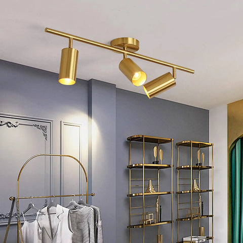 Brushed Brass LED Adjustable Track Lighting Kit With Pivoting Heads, 3 Light Ceiling Spotlight Track System For Kitchen And Living Spaces, Mid Century Modern Flush Mount Fixture For A Lit Ambience